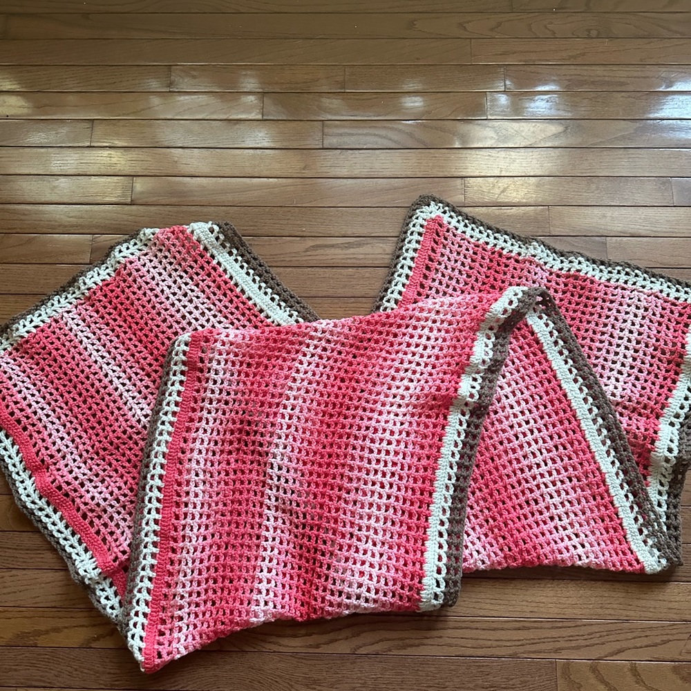 Pink and brown Crochet table runner